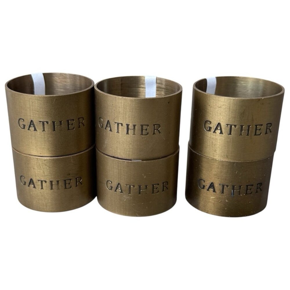 NWT Hearth And Hand with Magnolia GATHER Stamped Brass Napkins Ring Set Of 6